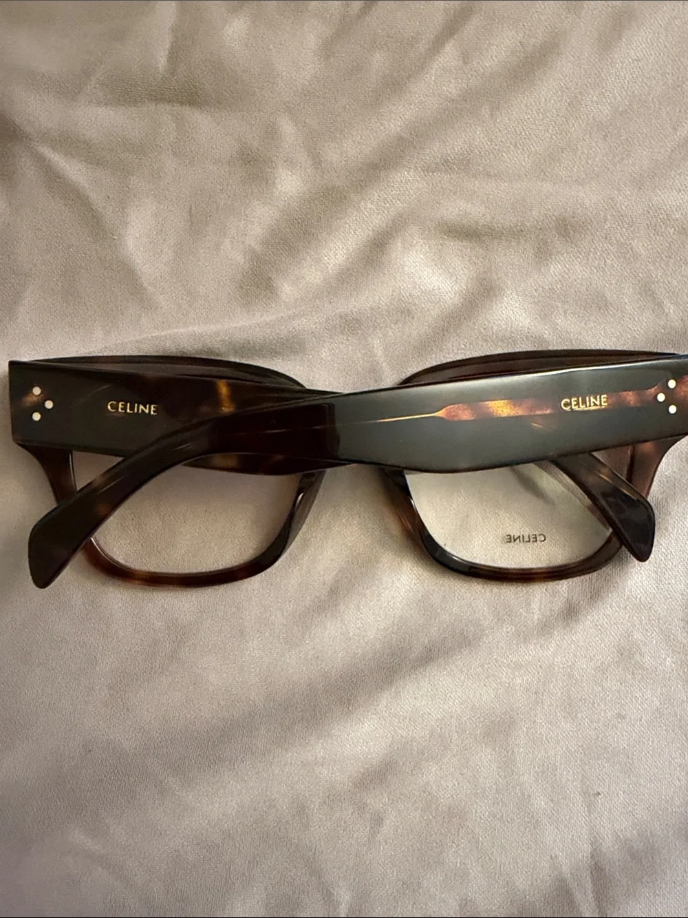 Celine Tortoiseshell Square Acetate Sunglasses with Green Tint